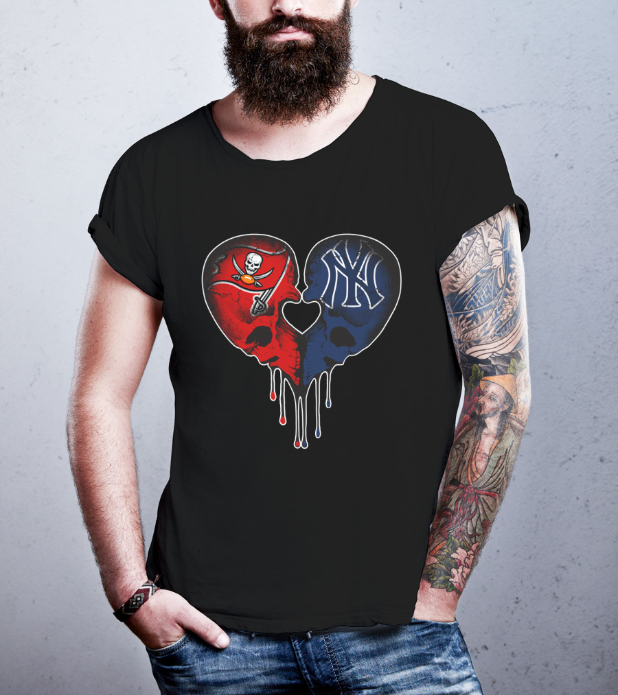 Buccaneers Yankees Skull Heart Fusion T-Shirt