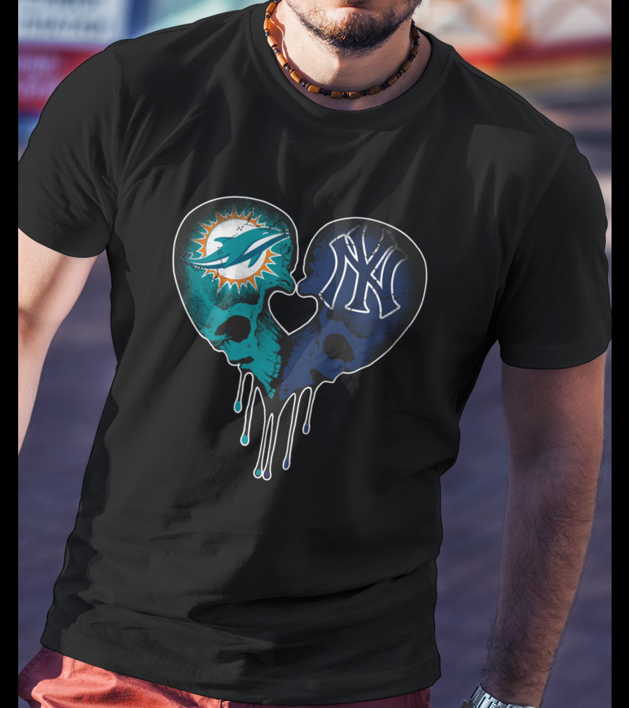 Dolphins Yankees Skull Heart Love T-Shirt