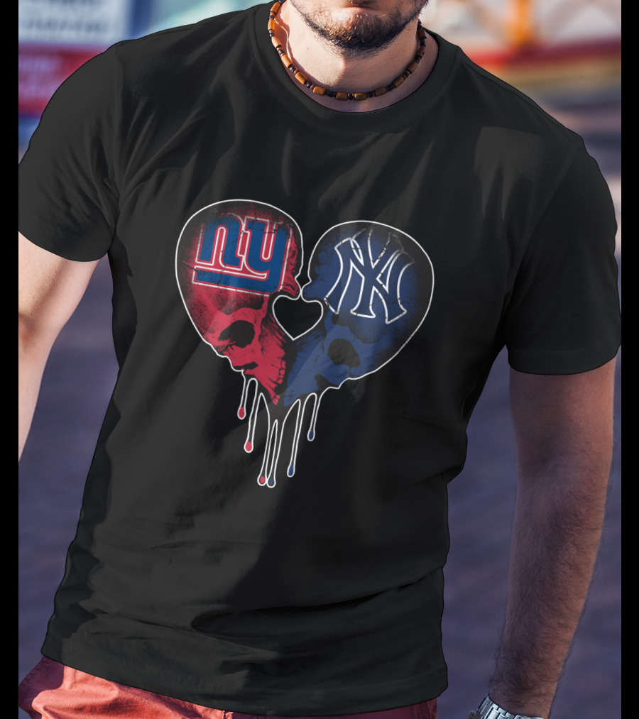 Giants Yankees Skull Love Heart Drip T-Shirt