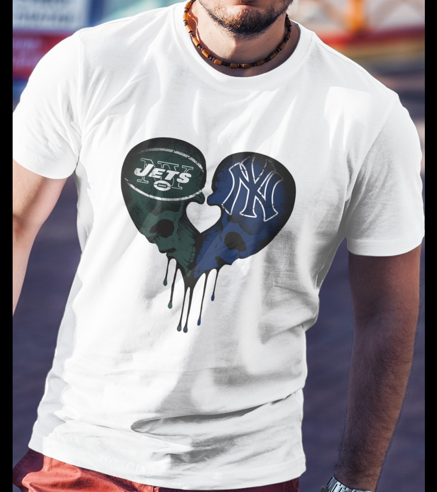 Jets Yankees Skull Heart Logo Fusion T-Shirt