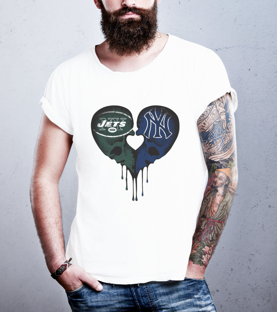 Jets Yankees Skull Heart Logo Fusion T-Shirt