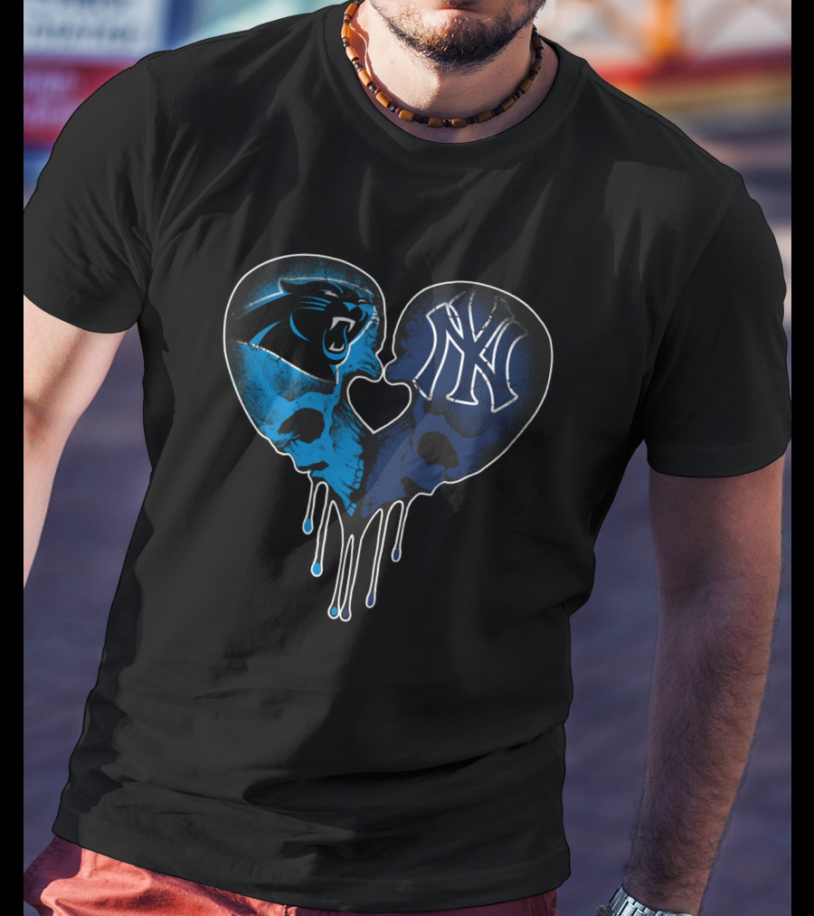 Panthers Yankees Skull Heart Love T-Shirt