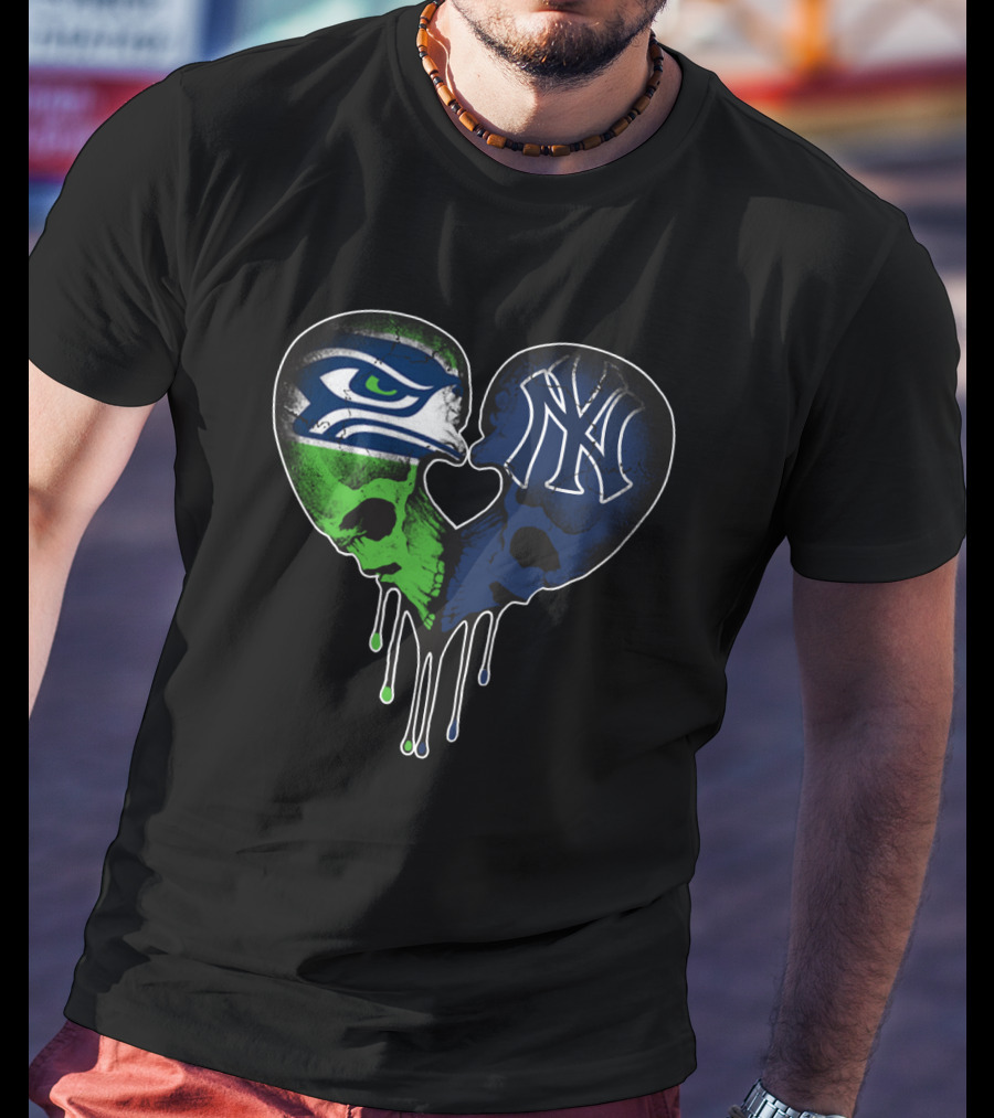 Seahawks Yankees Heart Skull Love T-Shirt