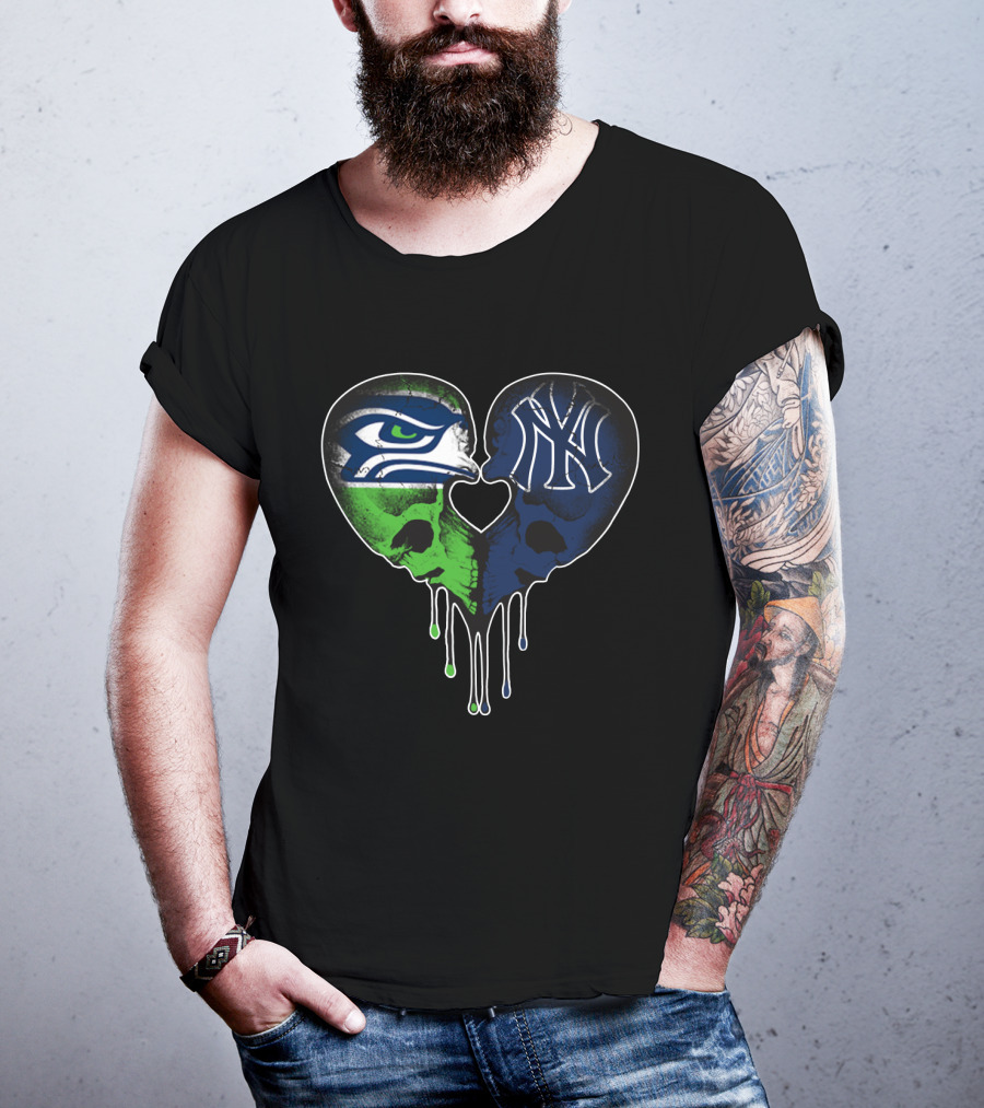 Seahawks Yankees Heart Skull Love T-Shirt