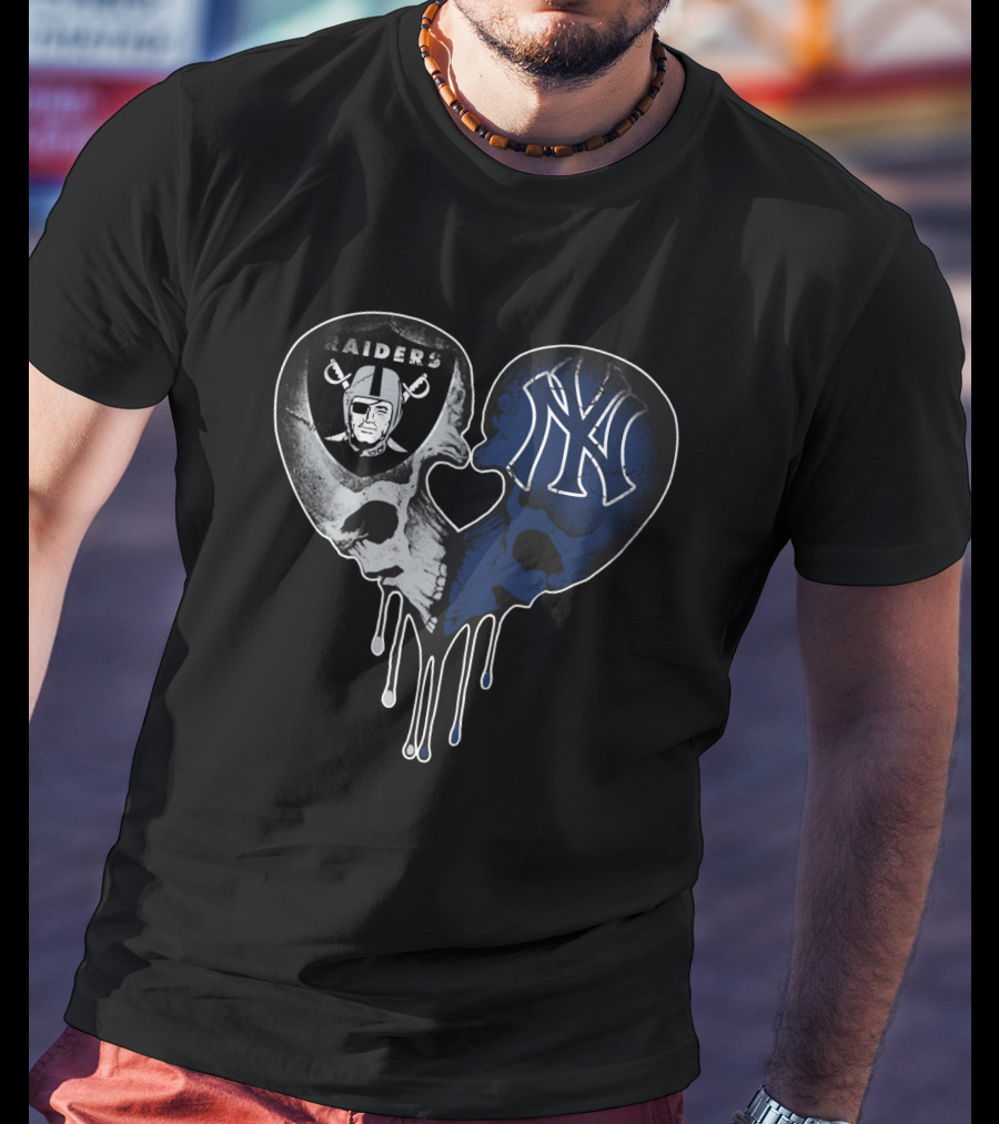 Raiders Yankees Skull Heart Drip Love T-Shirt