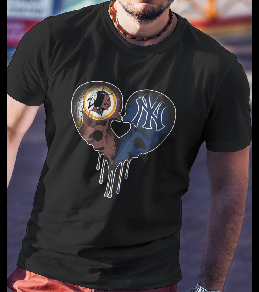 Redskins Yankees Skull Heart Dripping Elements T-Shirt