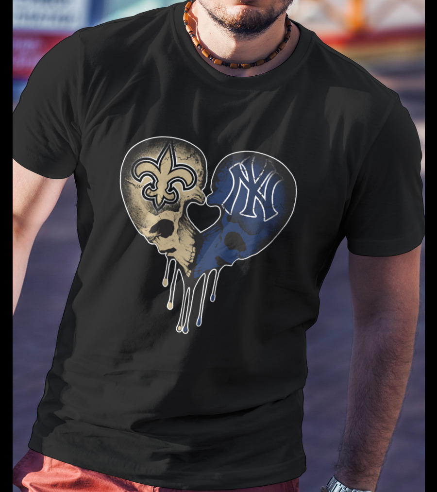 Saints Yankees Skull Heart Love T-Shirt