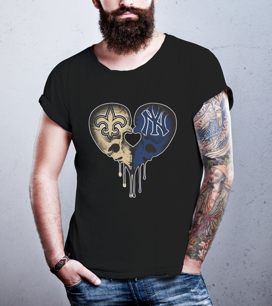 Saints Yankees Skull Heart Love T-Shirt