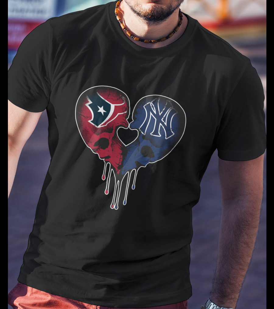 Texans Yankees Skull Heart T-Shirt