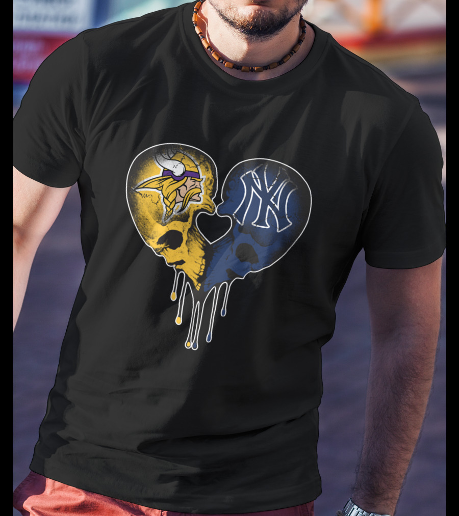 Vikings Yankees Skull Heart Love T-Shirt