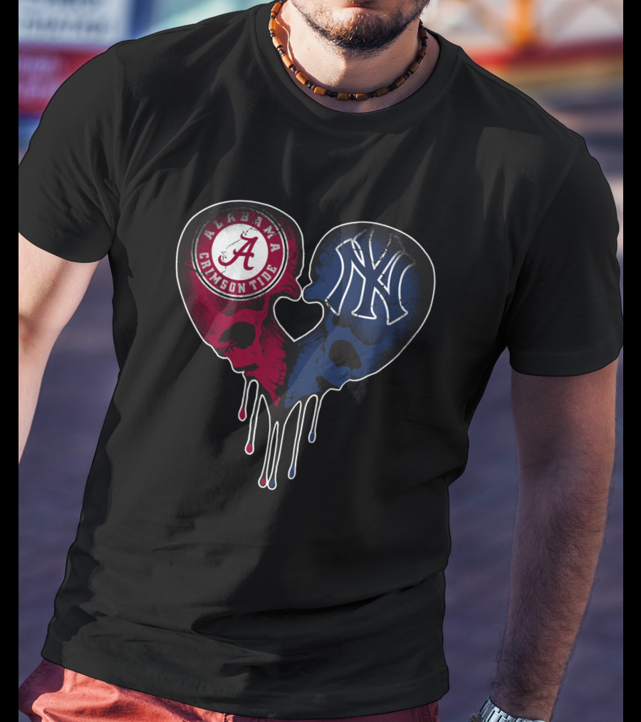 Alabama Crimson Tide Yankees Skull Heart T-Shirt