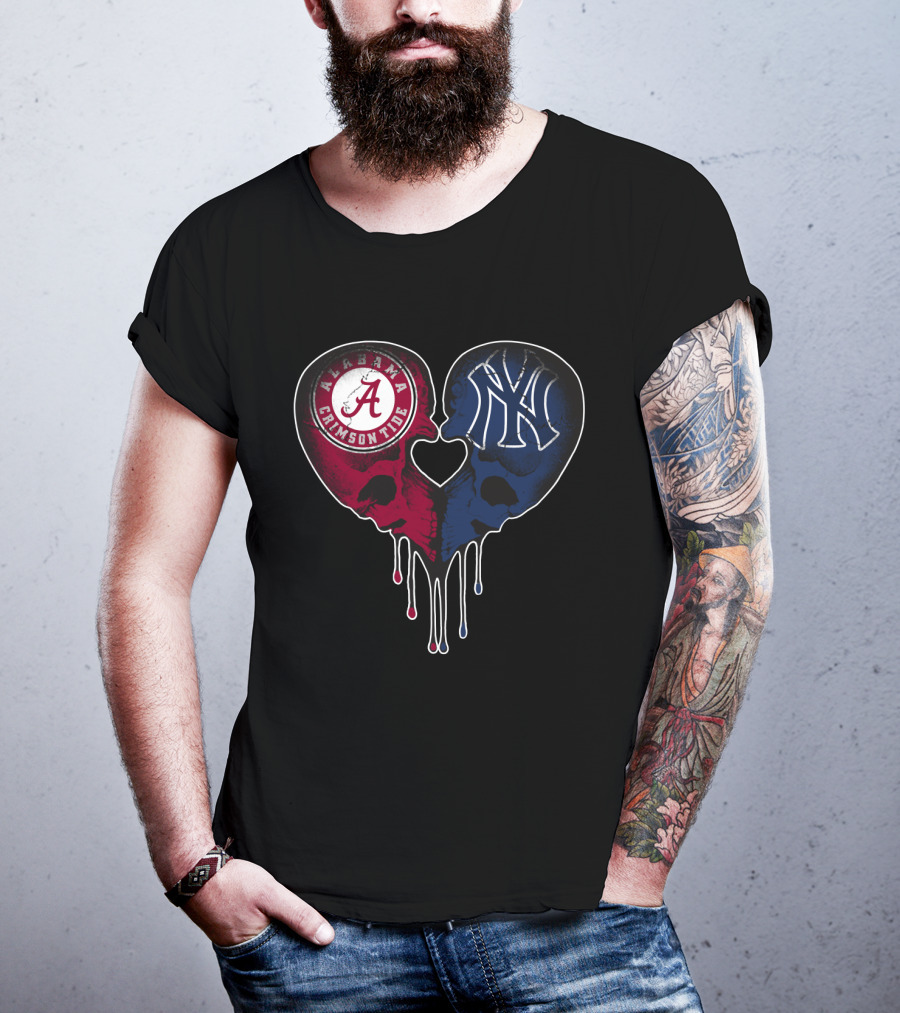 Alabama Crimson Tide Yankees Skull Heart T-Shirt