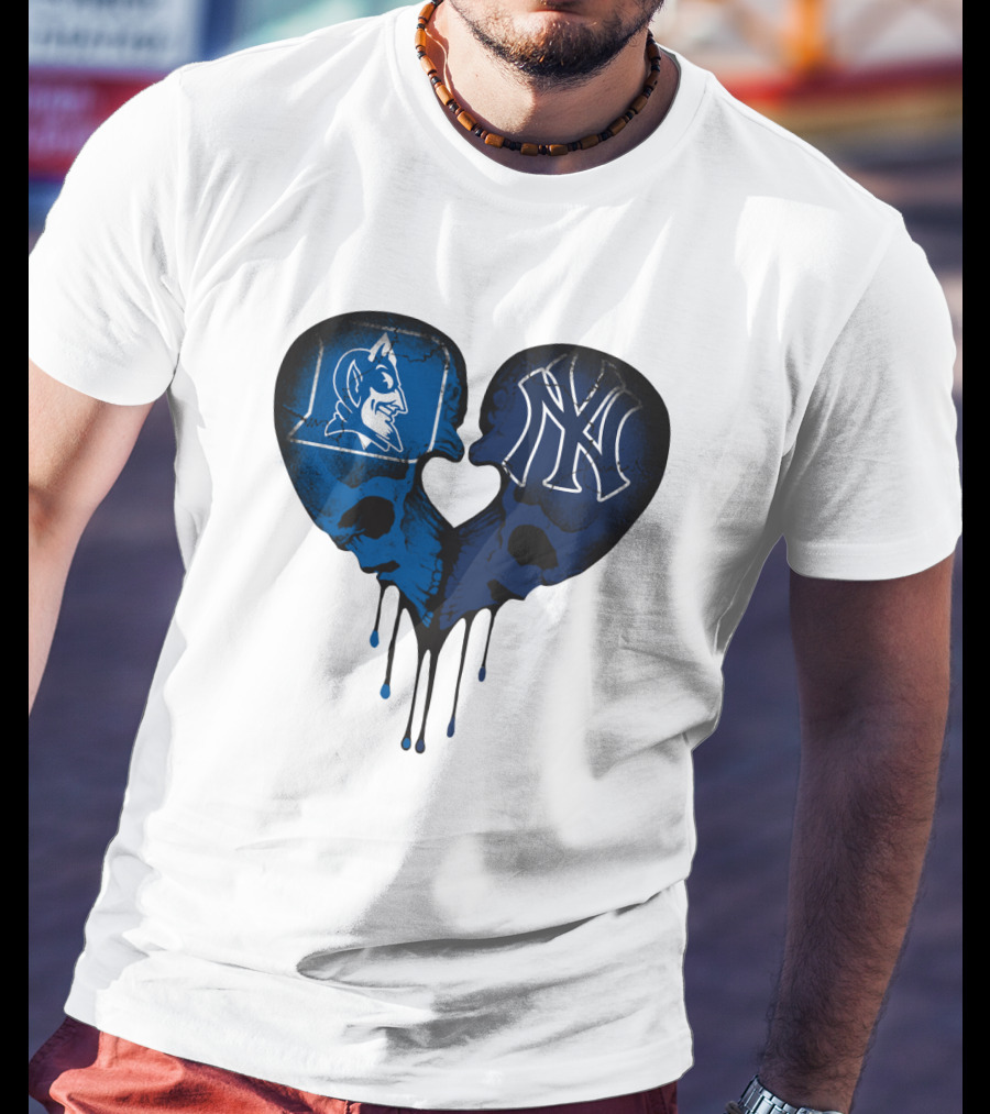 Duke Yankees Skull Heart Dripping Blue T-Shirt