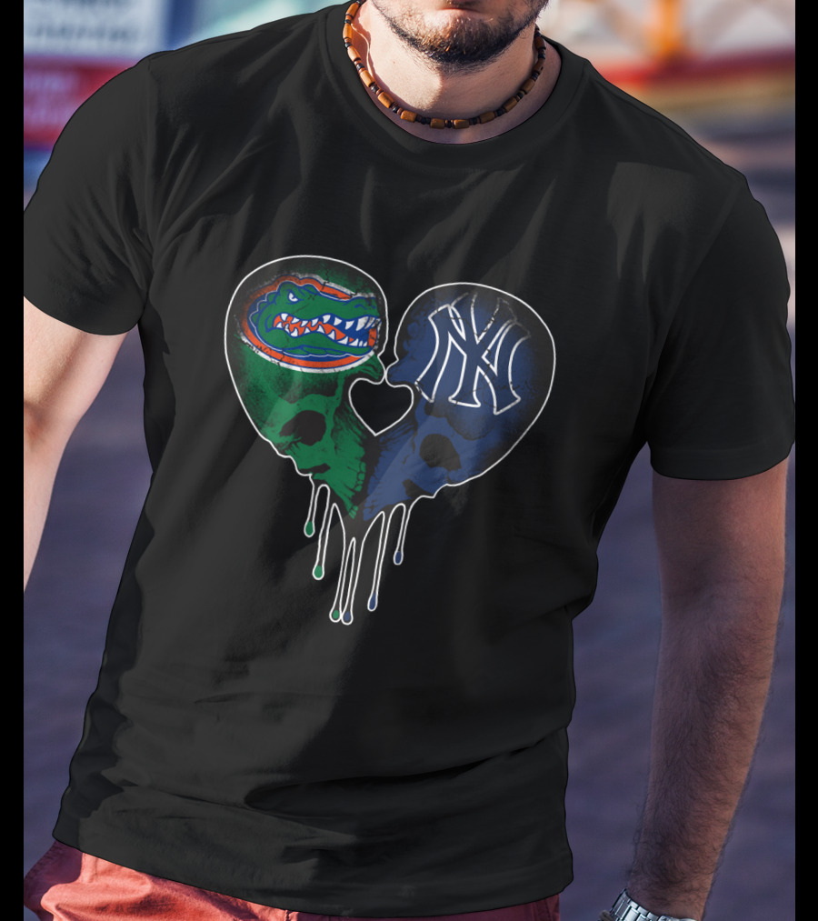 Gators Yankees Skull Love Heart Fusion T-Shirt