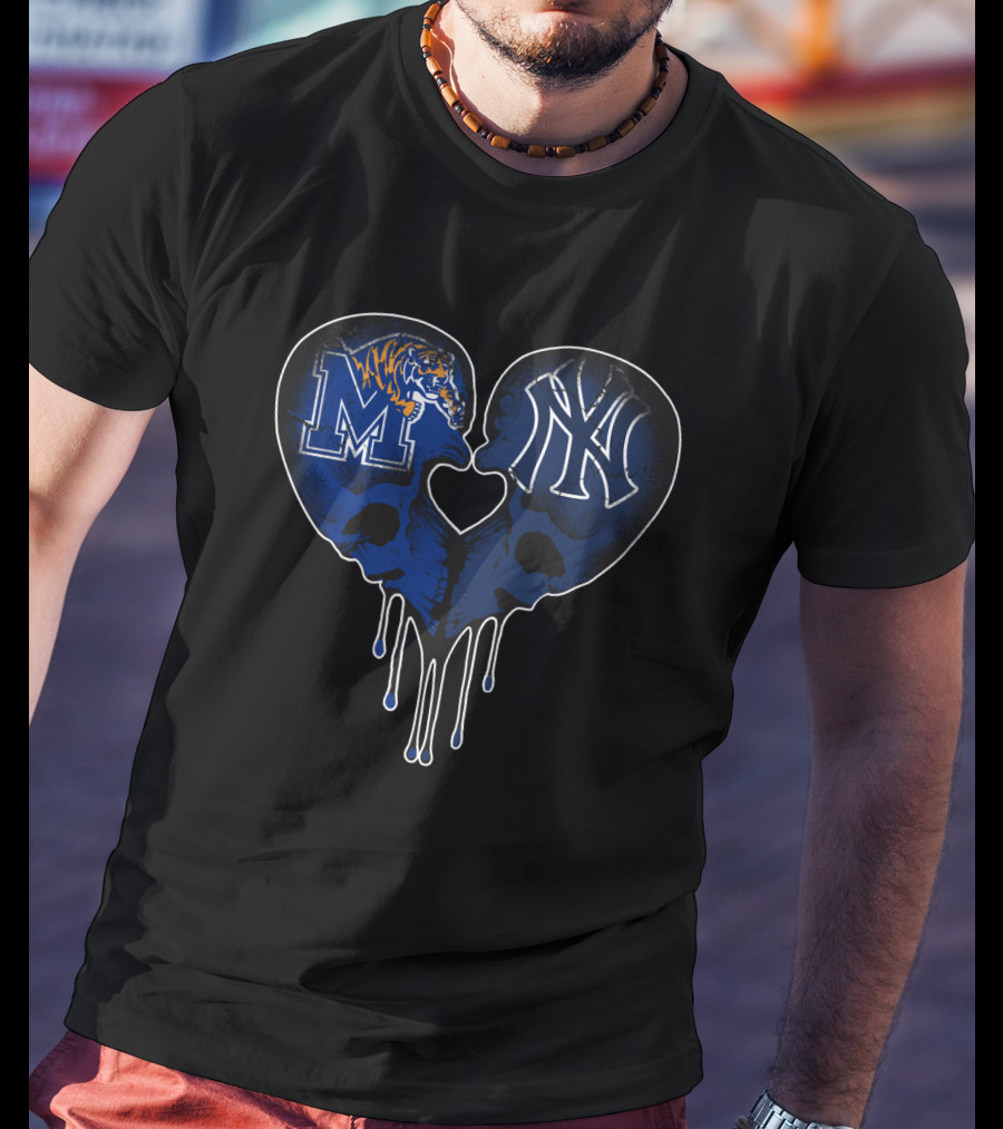 Yankees Memphis Tigers Skull Heart Drip T-Shirt