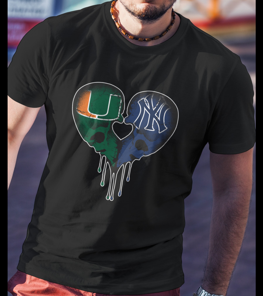 Yankees Hurricanes Love Skull Heart T-Shirt