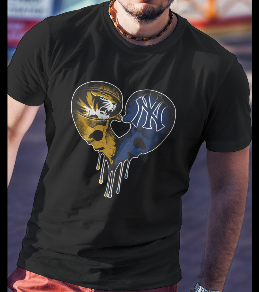 Yankees Missouri Tigers Skull Heart Fan T-Shirt