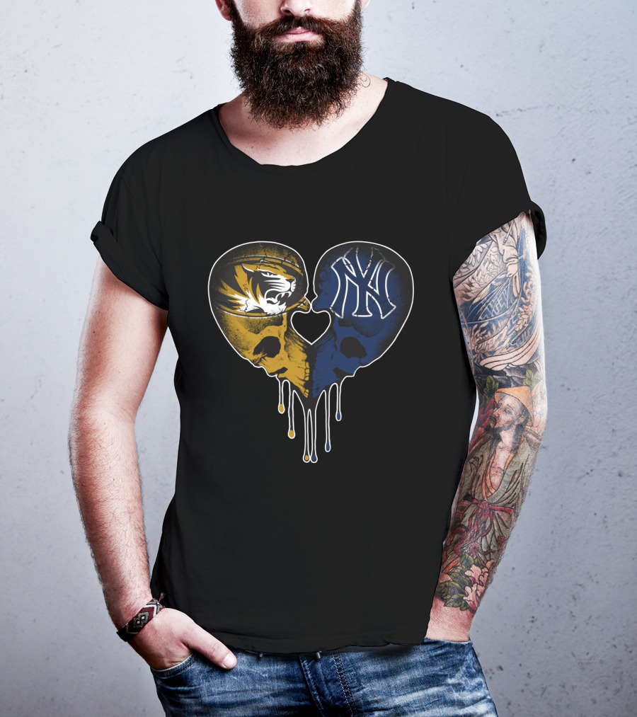 Yankees Missouri Tigers Skull Heart Fan T-Shirt