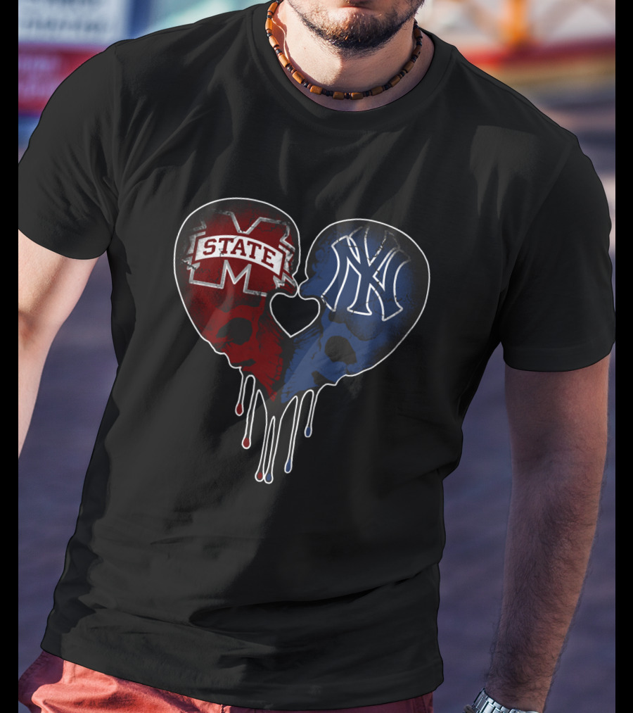 Yankees MS State Heart Skull Love T-Shirt