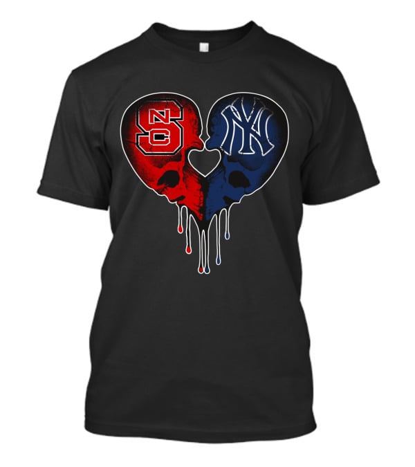 Yankees NC State Dripping Skull Heart Love T-Shirt
