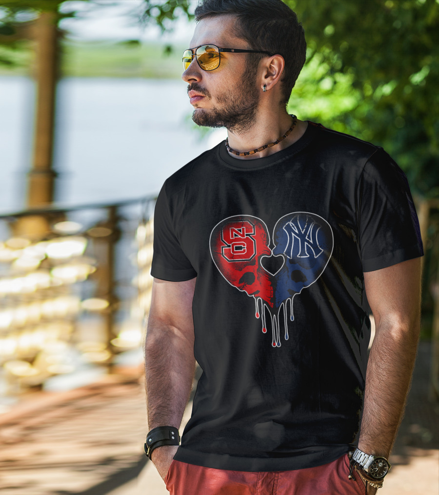 Yankees NC State Dripping Skull Heart Love T-Shirt