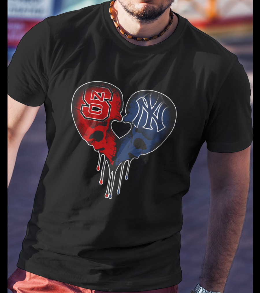 Yankees NC State Dripping Skull Heart Love T-Shirt
