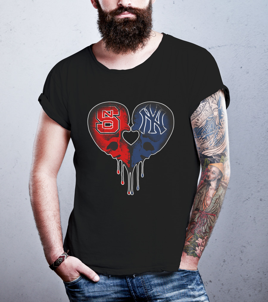 Yankees NC State Dripping Skull Heart Love T-Shirt