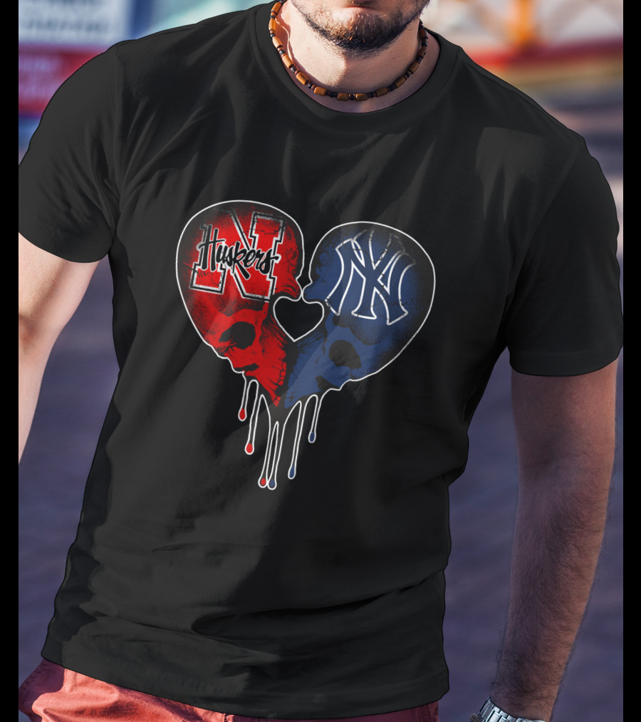 Huskers Yankees Skull Heart T-Shirt