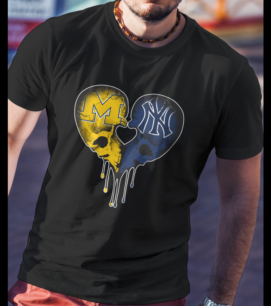 Michigan Yankees Skull Heart Love T-Shirt