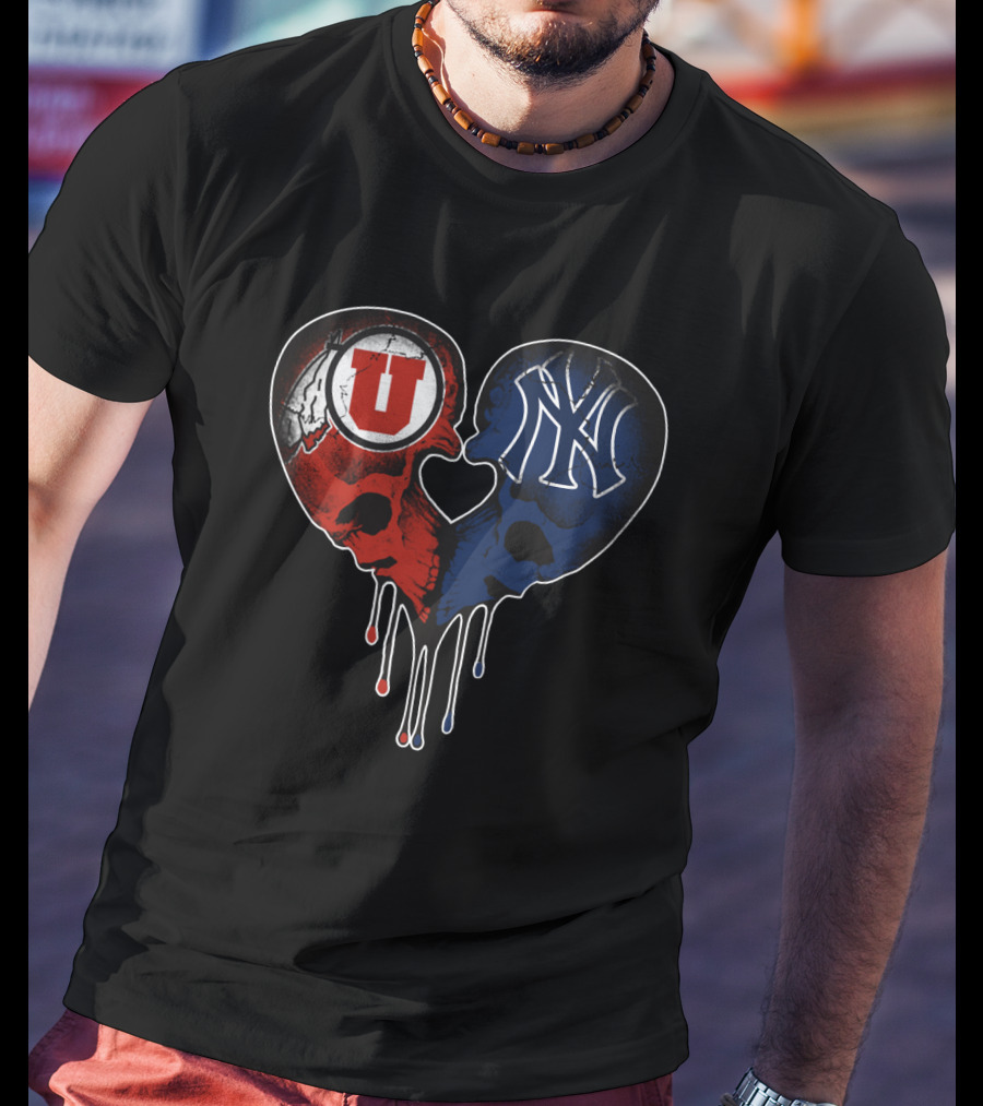 Utah Utes New York Yankees Skull Heart Love T-Shirt