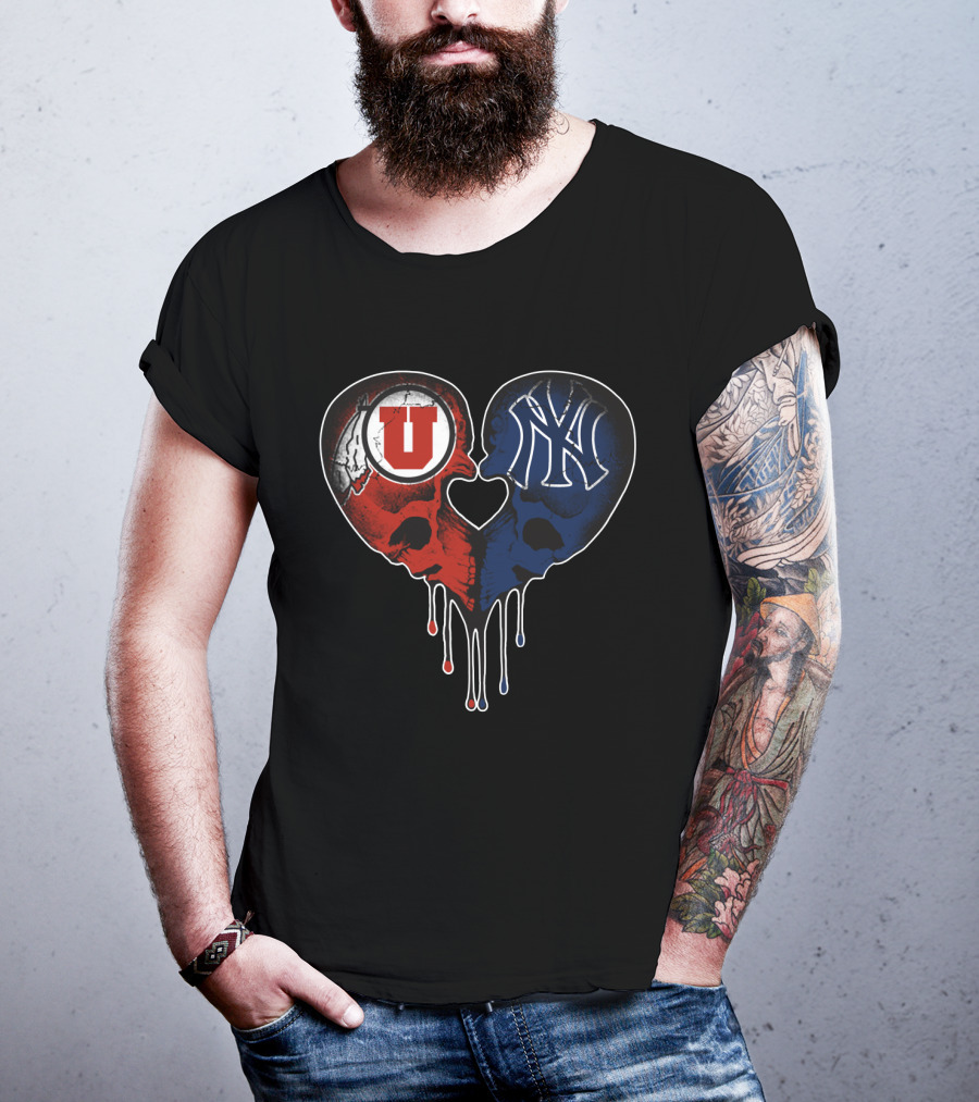 Utah Utes New York Yankees Skull Heart Love T-Shirt