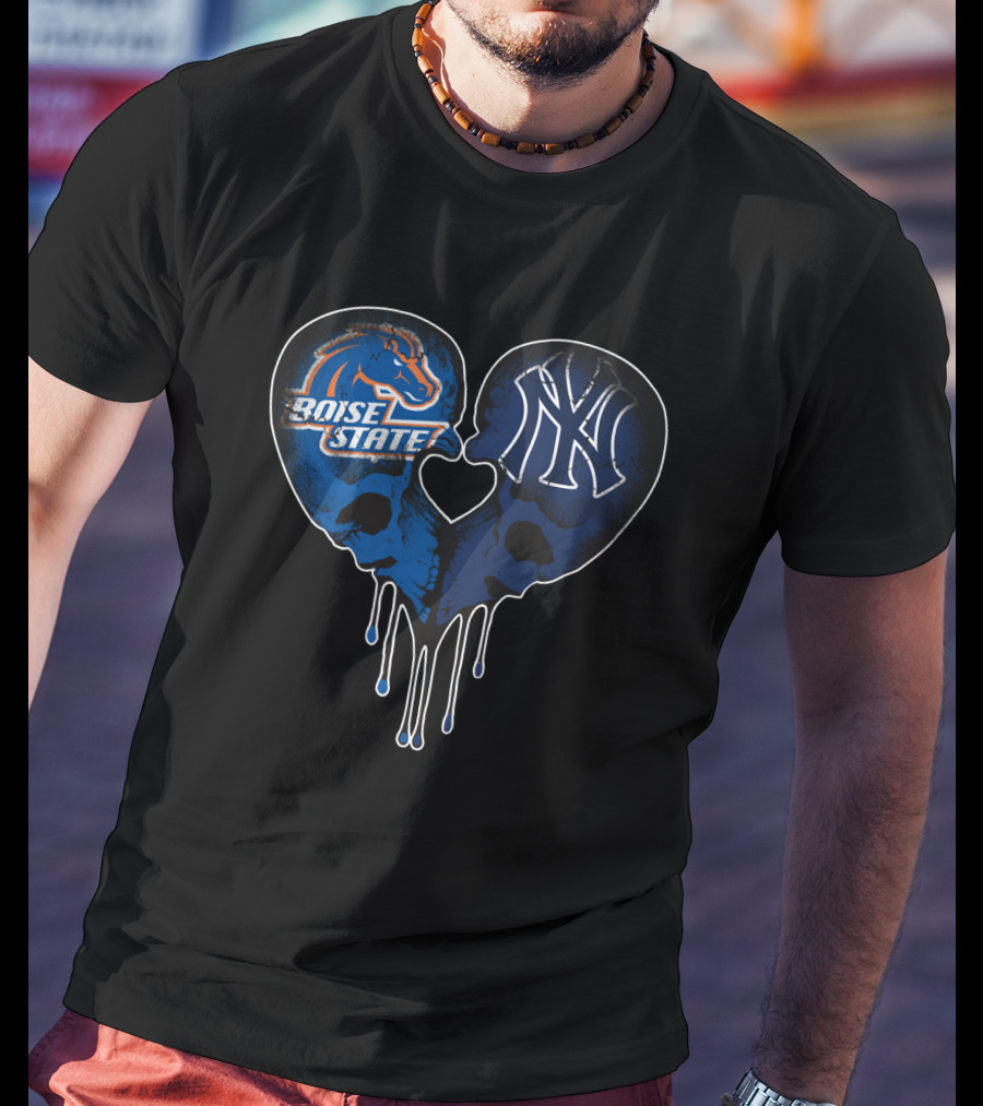 Boise State Broncos New York Yankees Dripping Heart Logo Fusion T-Shirt