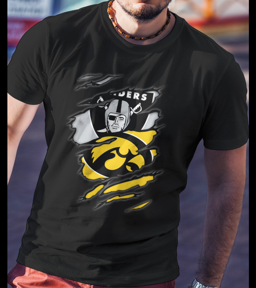 Raiders Iowa Hawkeyes Torn Claw Football Crossover T-Shirt