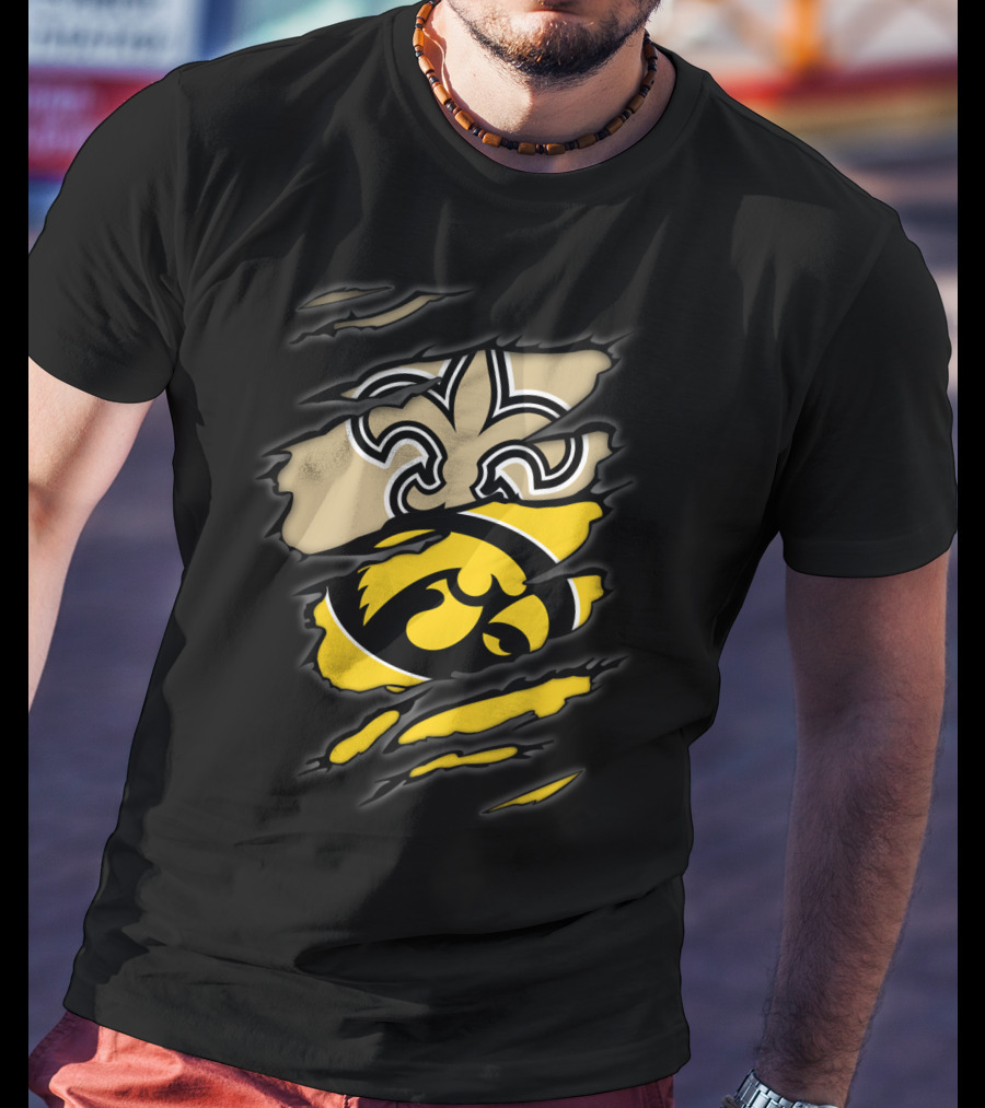 New Orleans Saints Iowa Hawkeyes Logo Mashup T-Shirt