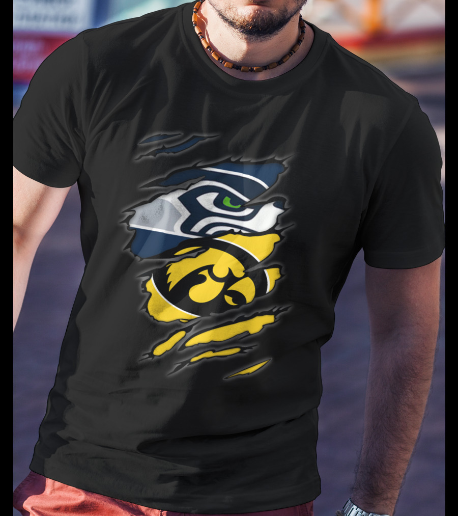 Seahawks Iowa Hawkeyes Logos Fusion T-Shirt