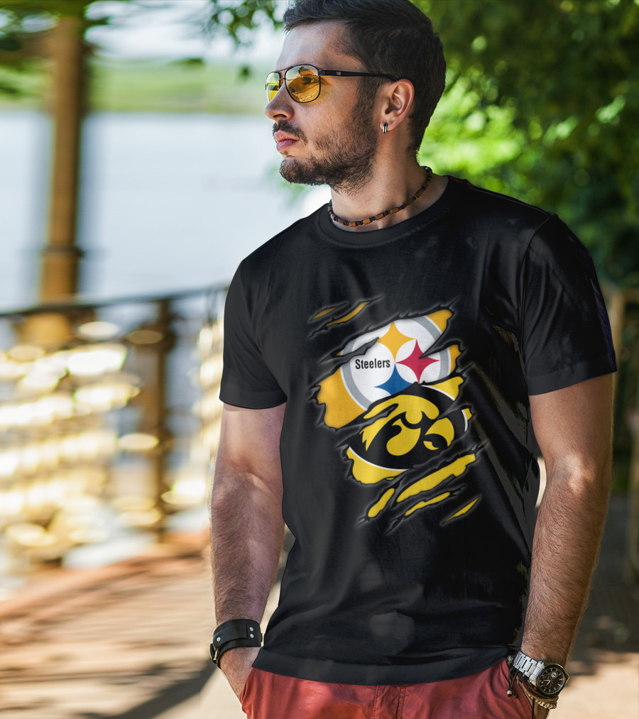 Steelers Iowa Hawkeyes Torn Symbol Fusion T-Shirt
