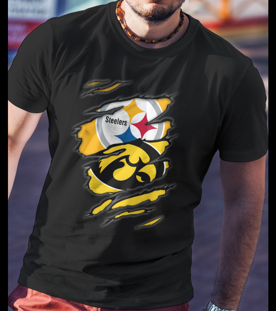 Steelers Iowa Hawkeyes Torn Symbol Fusion T-Shirt