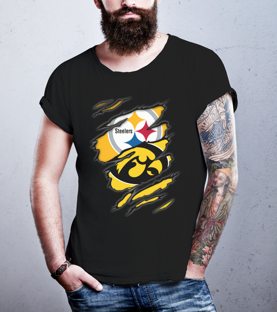 Steelers Iowa Hawkeyes Torn Symbol Fusion T-Shirt