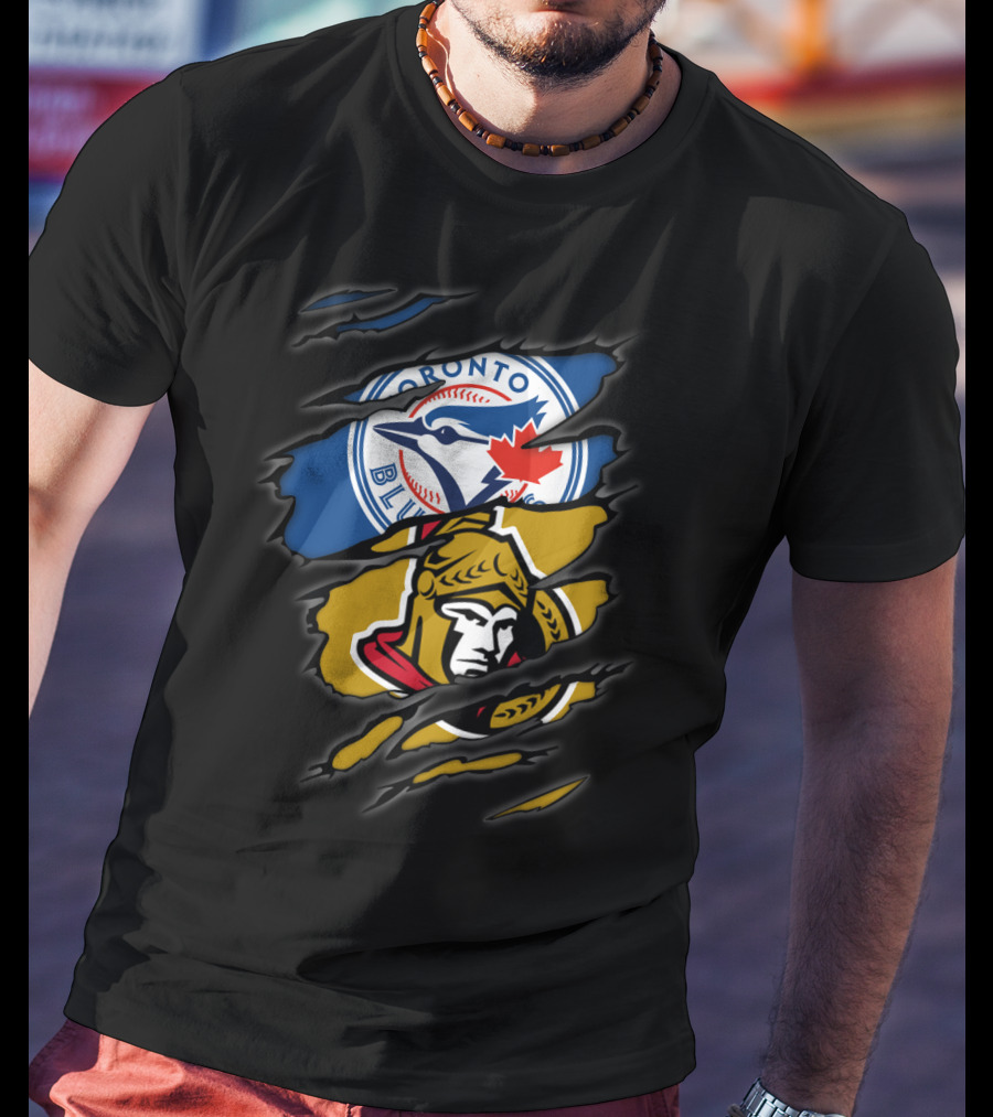 Toronto Blue Jays And Ottawa Senators Logos Torn T-Shirt