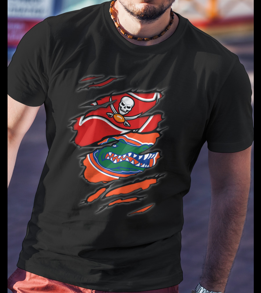 Buccaneers And Gators Dual Logo Design Featuring Pirate Flag And Alligator Head T-Shirt