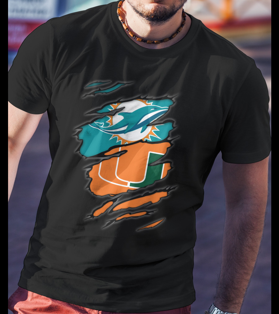 Miami Dolphins Miami Hurricanes Logo Fusion T-Shirt
