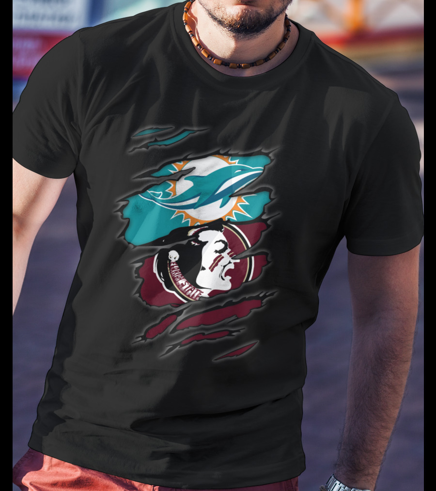 Dolphins Seminoles Ripped Logo Fusion T-Shirt