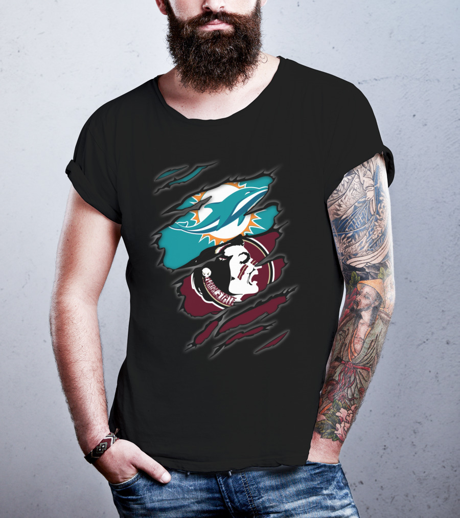Dolphins Seminoles Ripped Logo Fusion T-Shirt