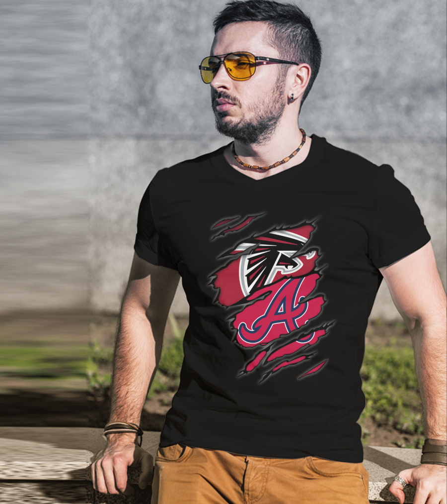 Atlanta Falcons Braves Dual Logo Rip T-Shirt
