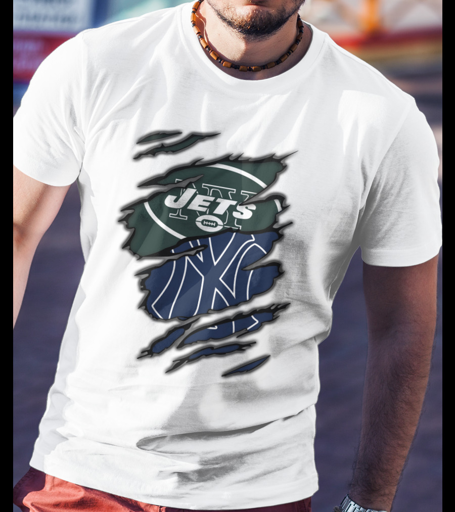 Jets Yankees Logo Torn Ripped T-Shirt