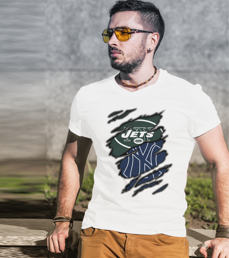 Jets Yankees Logo Torn Ripped T-Shirt