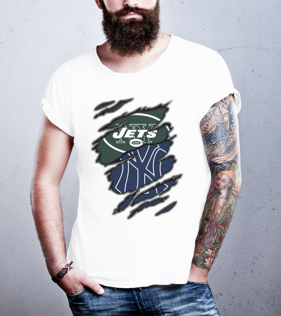 Jets Yankees Logo Torn Ripped T-Shirt