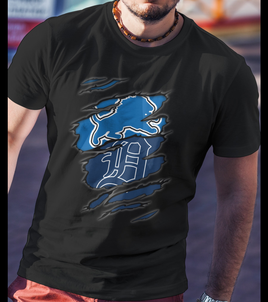 Detroit Lions And Tigers Crossover Claw Marks Nfl Mlb Fan T-Shirt