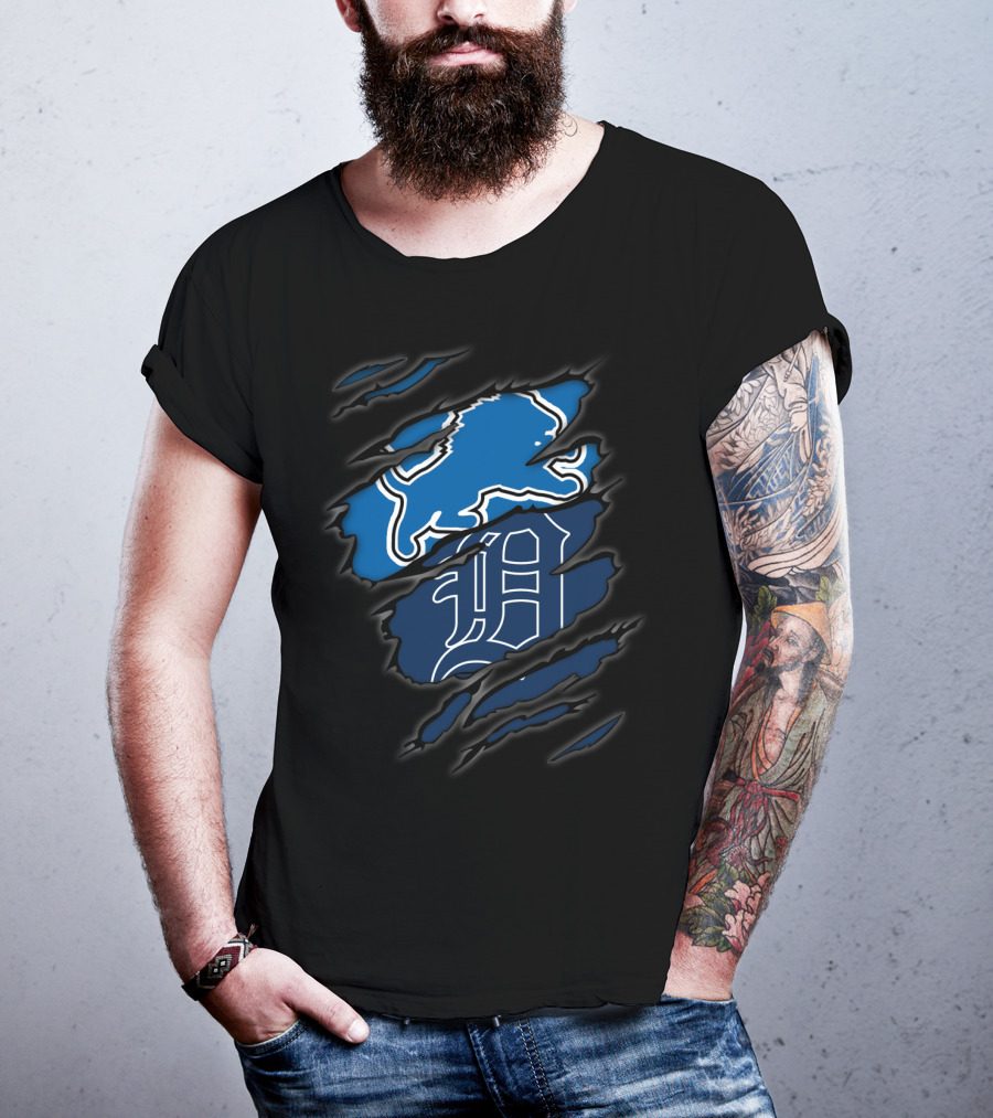 Detroit Lions And Tigers Crossover Claw Marks Nfl Mlb Fan T-Shirt