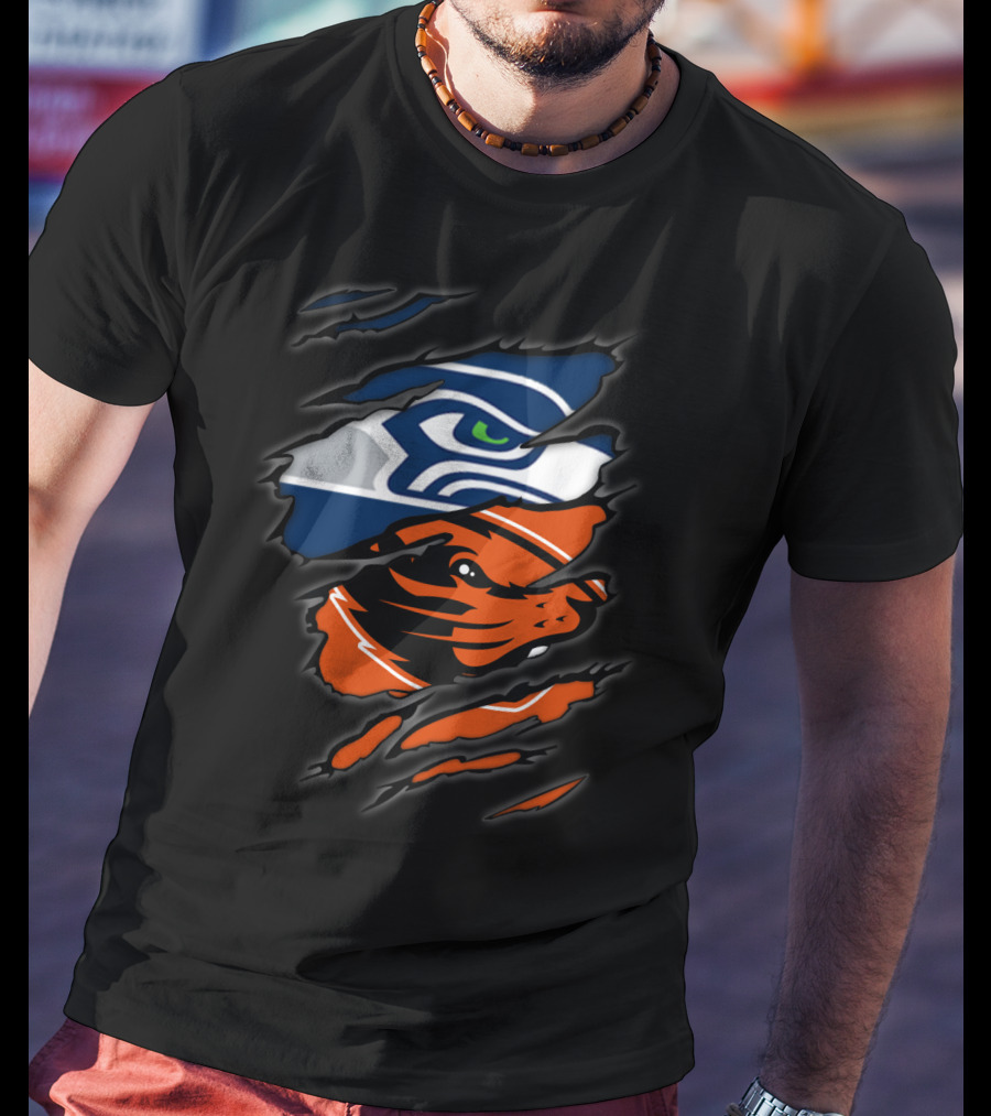 Seahawks Beavers Dual Team Spirit Torn Fusion T-Shirt